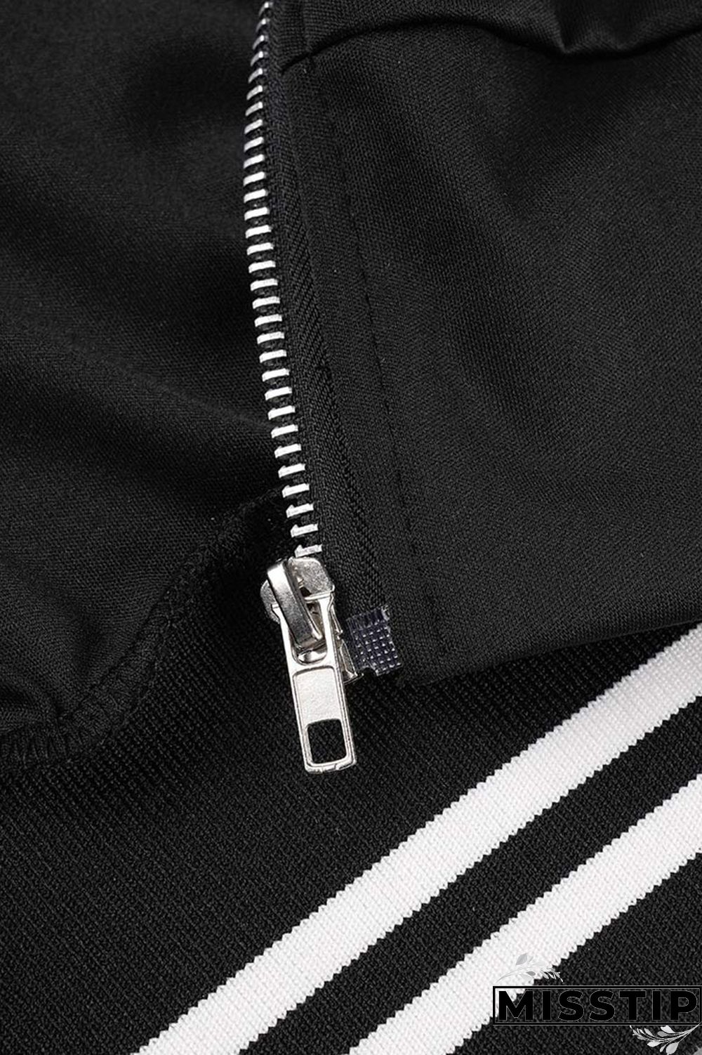 Black Casual Solid Patchwork Zipper Long Sleeve Two Pieces