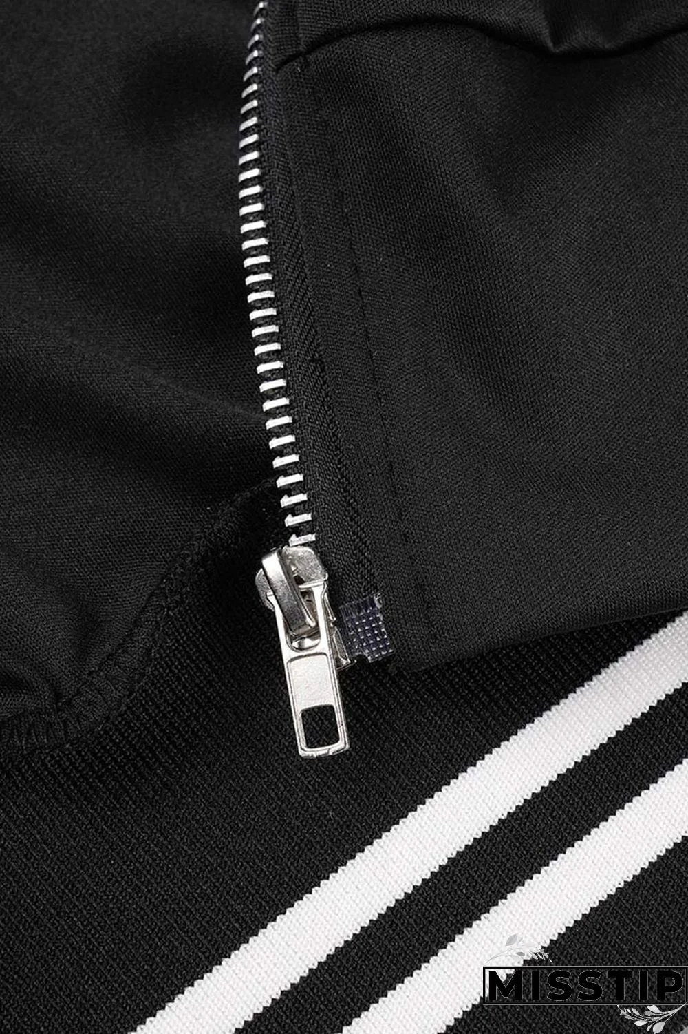 Black Casual Solid Patchwork Zipper Long Sleeve Two Pieces