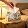 DIY Diamond Art Tissue Box Holder Plant PULeather Diamond Art Desktop Organizer Resin Rhinestone Storage Organizers Gem Art Home Office Decor Craft Gift for Women