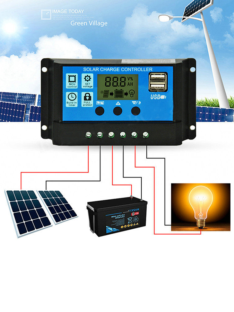 

12V/24V LCD Auto Work Solar Charge Controller PWM Dual USB Output Charger, 30a, 501 Original