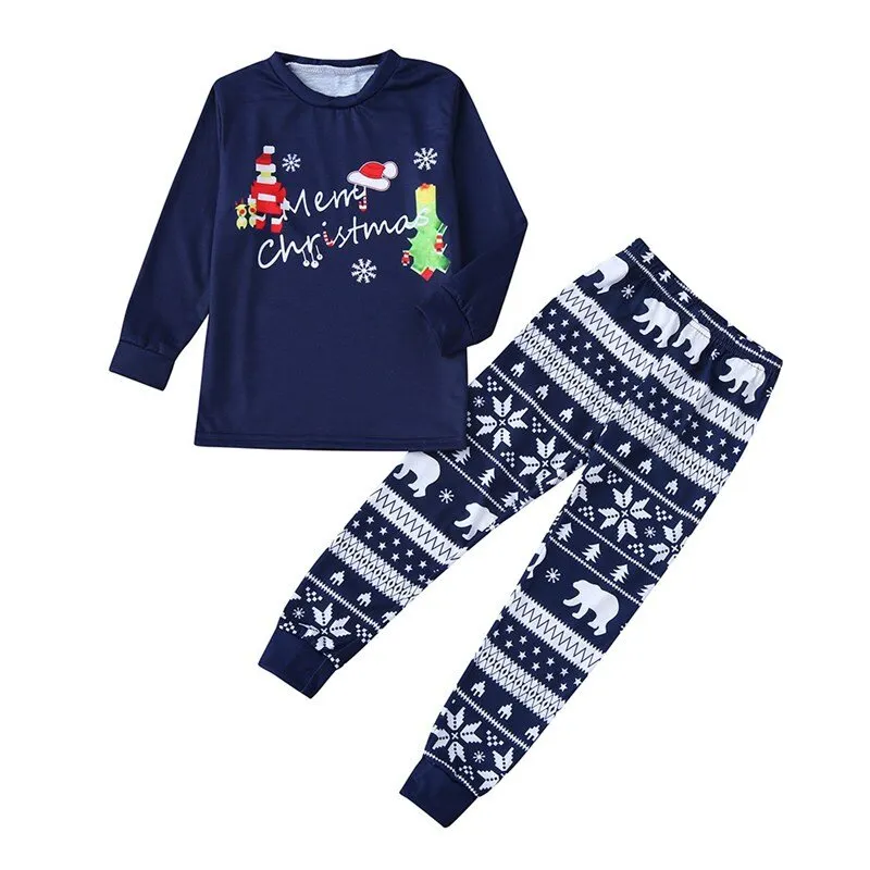 Christmas Family Matching Sleepwear Pajamas Sets Merry Christmas Santa Top and Snowflake Bear Pants