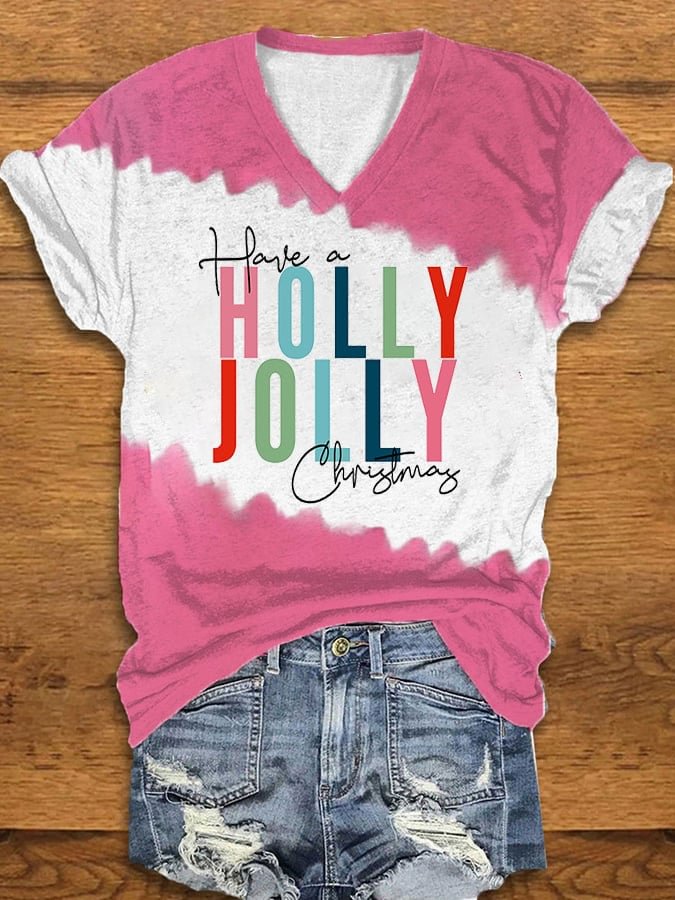 Have A Holly Jolly Christma Print Short Sleeve T-Shirt