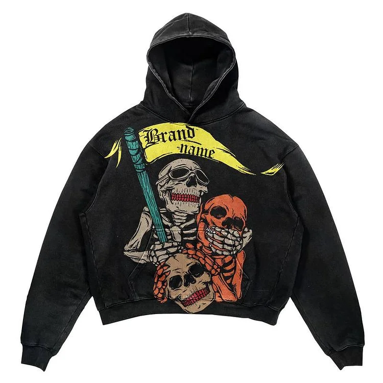 Y2k Gothic Sweatshirts Hoodie Retro Skull Printing Hoodies-VESSFUL