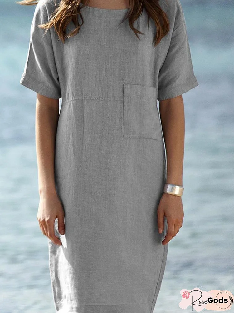 Crew Neck Women Weaving Dress Paneled Solid Weaving Dress