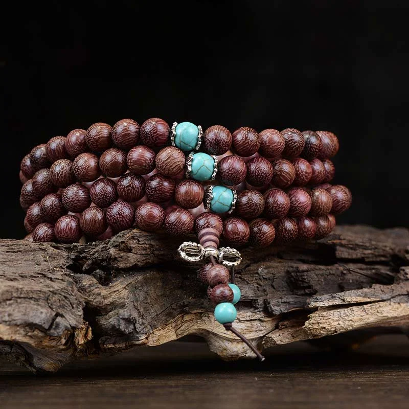108 Beads Natural Black Rosewood Ebony Wenge Wood Necklace Bracelet Mala