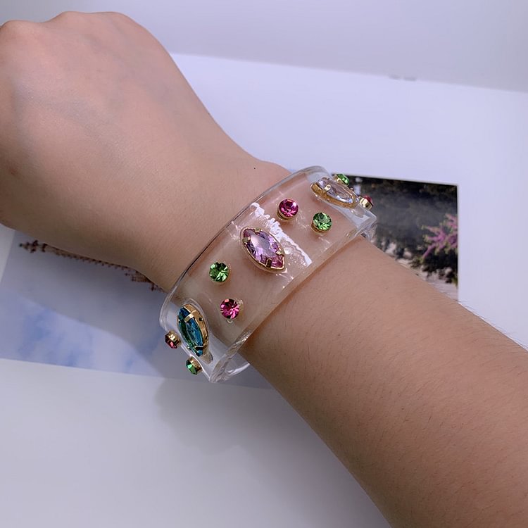 Fashion Color Inlaid Zircon Acrylic Resin Bracelet KERENTILA