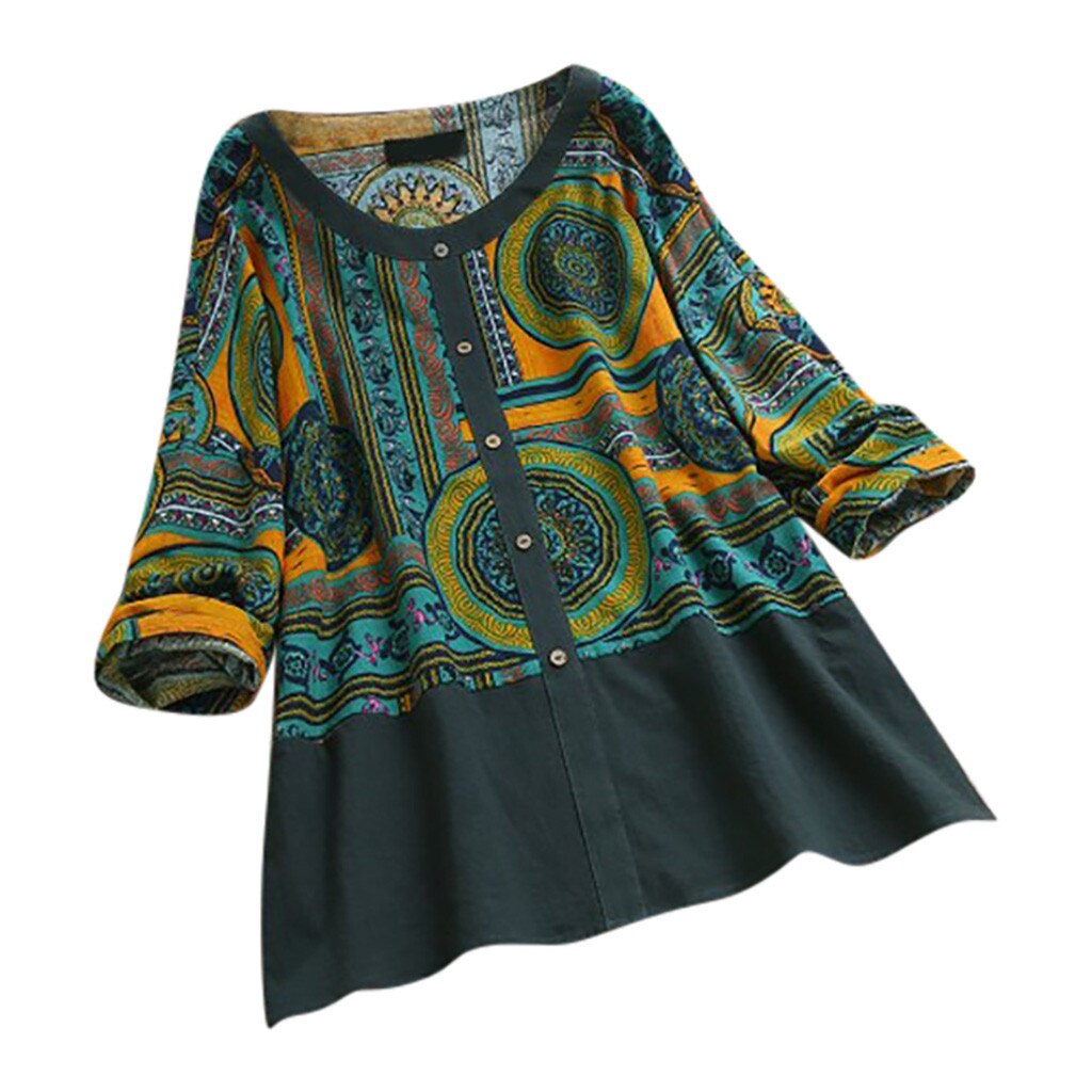 Flowers Print Women Long Sleeve O-neck Loose Tops