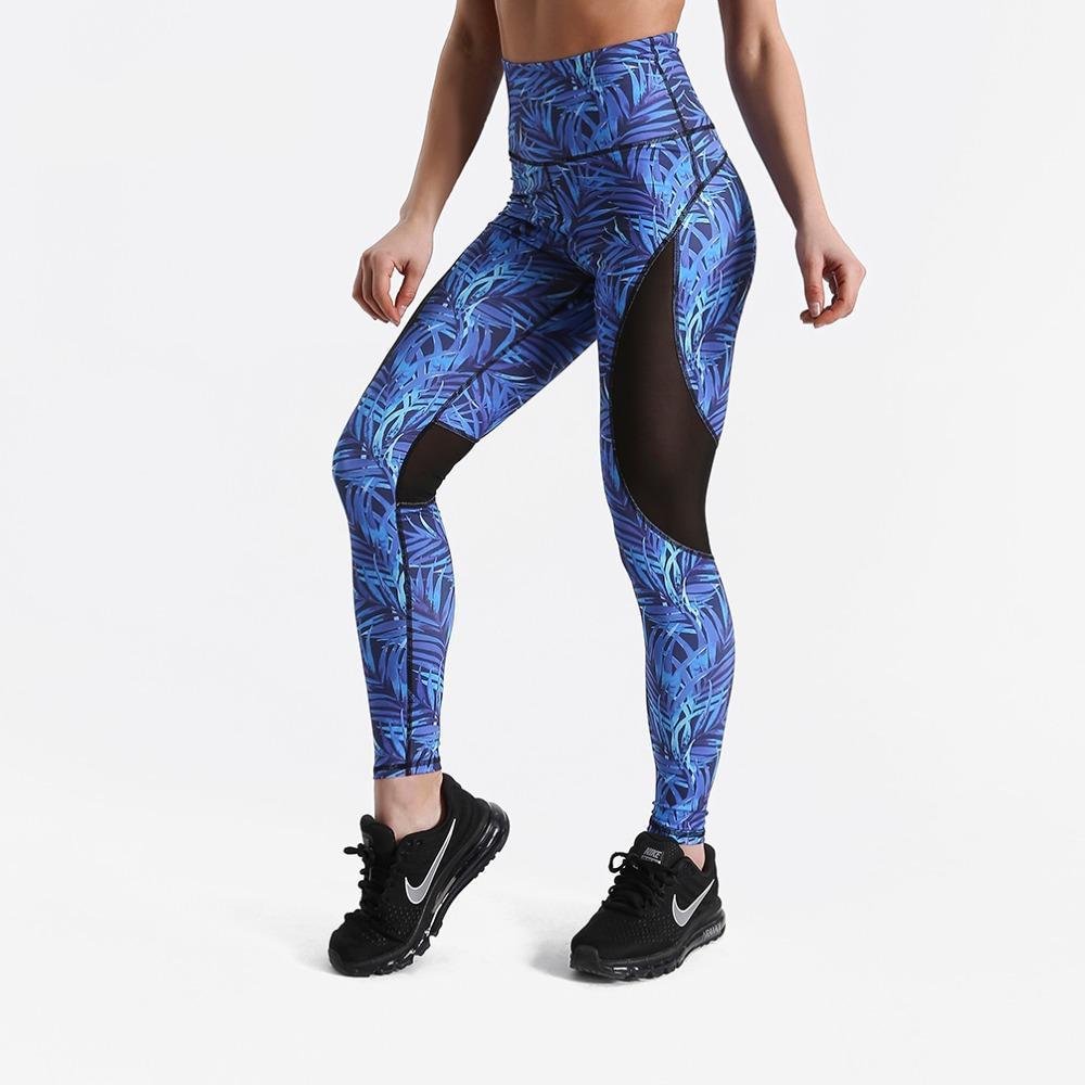 Fitness workout leggings - Blue jungle - Squat proof - High waist - XS/XL-elleschic