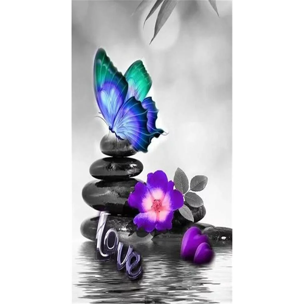 Big Size Round Diamond Painting - Butterfly Flower (85*45cm)