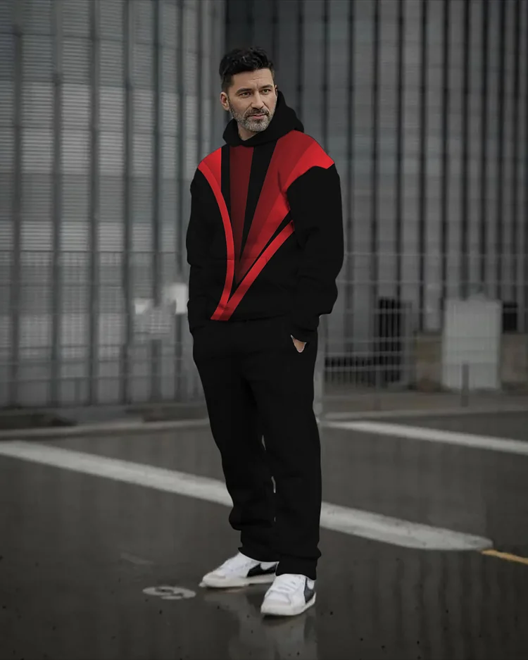 Men's Classic Colorblock Printed Hoodie Set 152