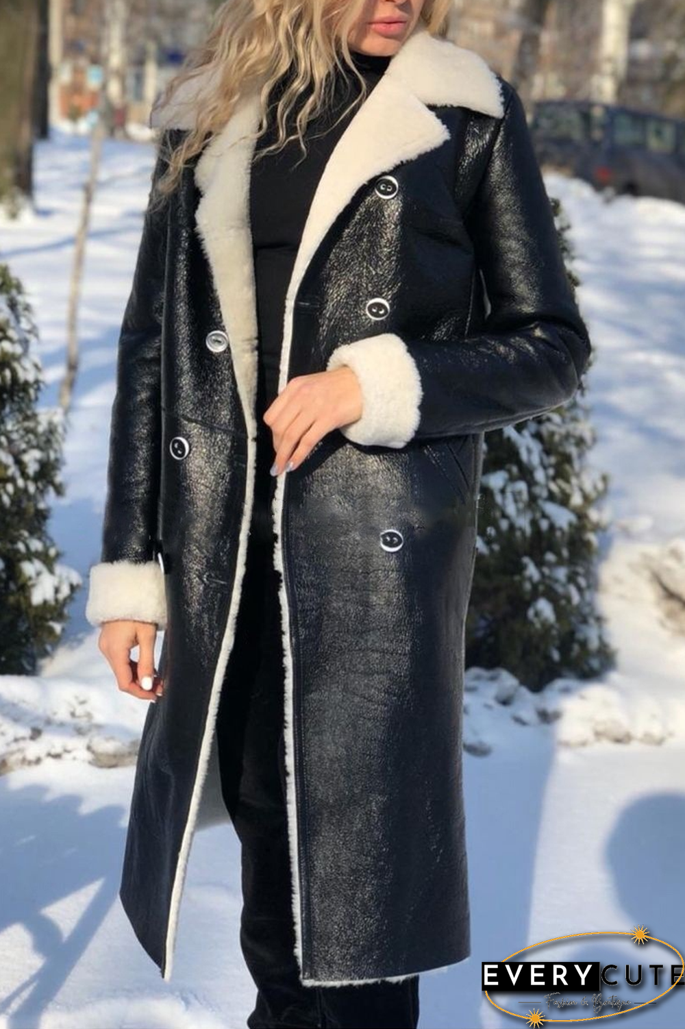 PU Fluffy Solid Color Long Coat