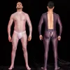 Mens Sexy Jumpsuit Oil Shiny Glossy Body Sculpting Underwear High Elastic Silky Open Zipper Pantyhose Transparent Bodystockings