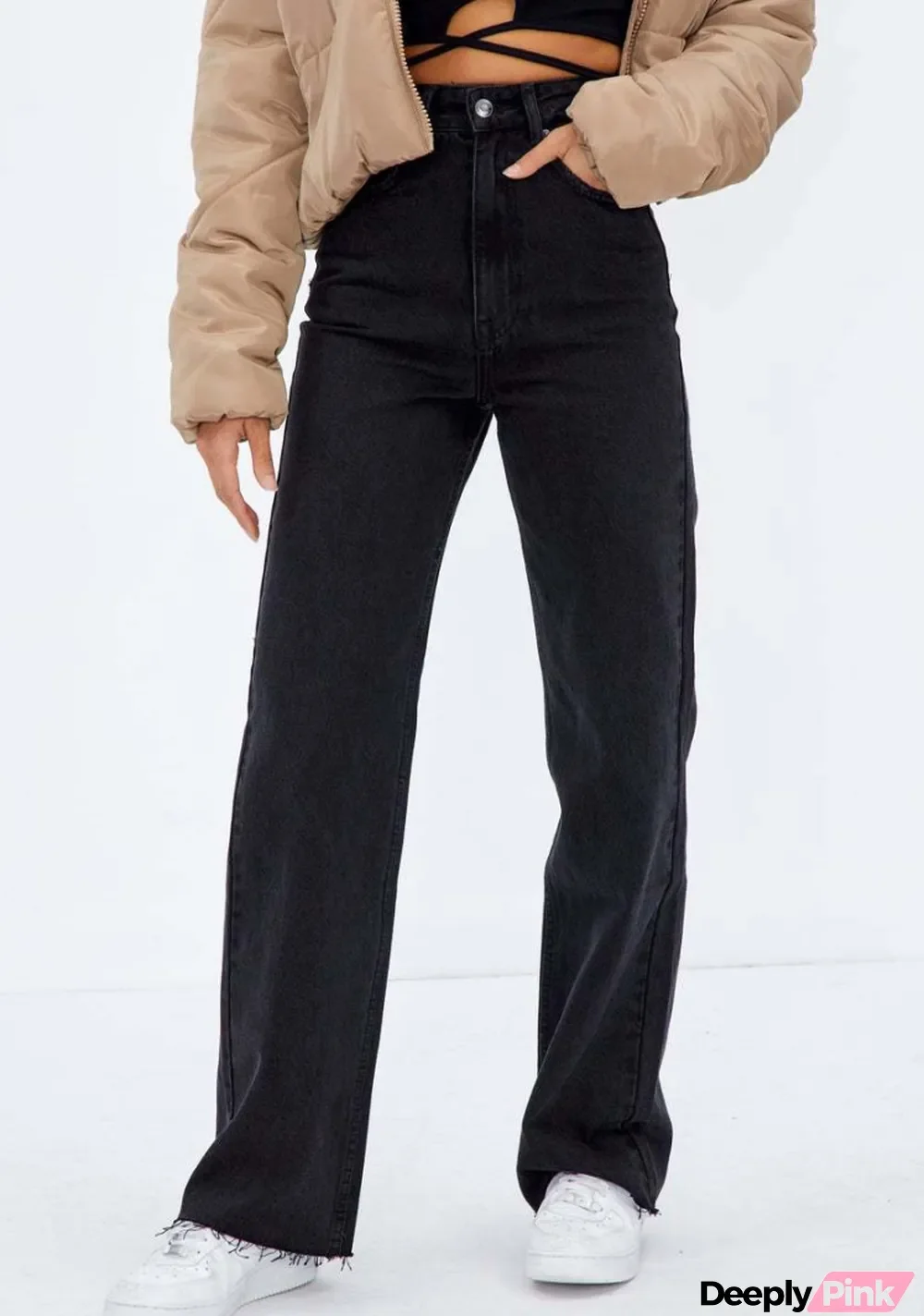 Fall Casual Black High Waist Simple Loose Wide-Leg Jeans