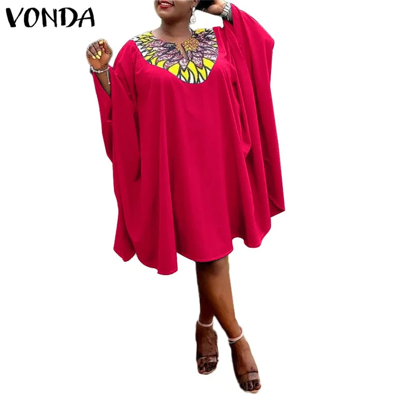Summer Midi Sundress 2022 VONDA Summer Long Sleeve Vintage Printed Midi Dresses Holiday Dress Casual Holiday Vestido Robe Femme
