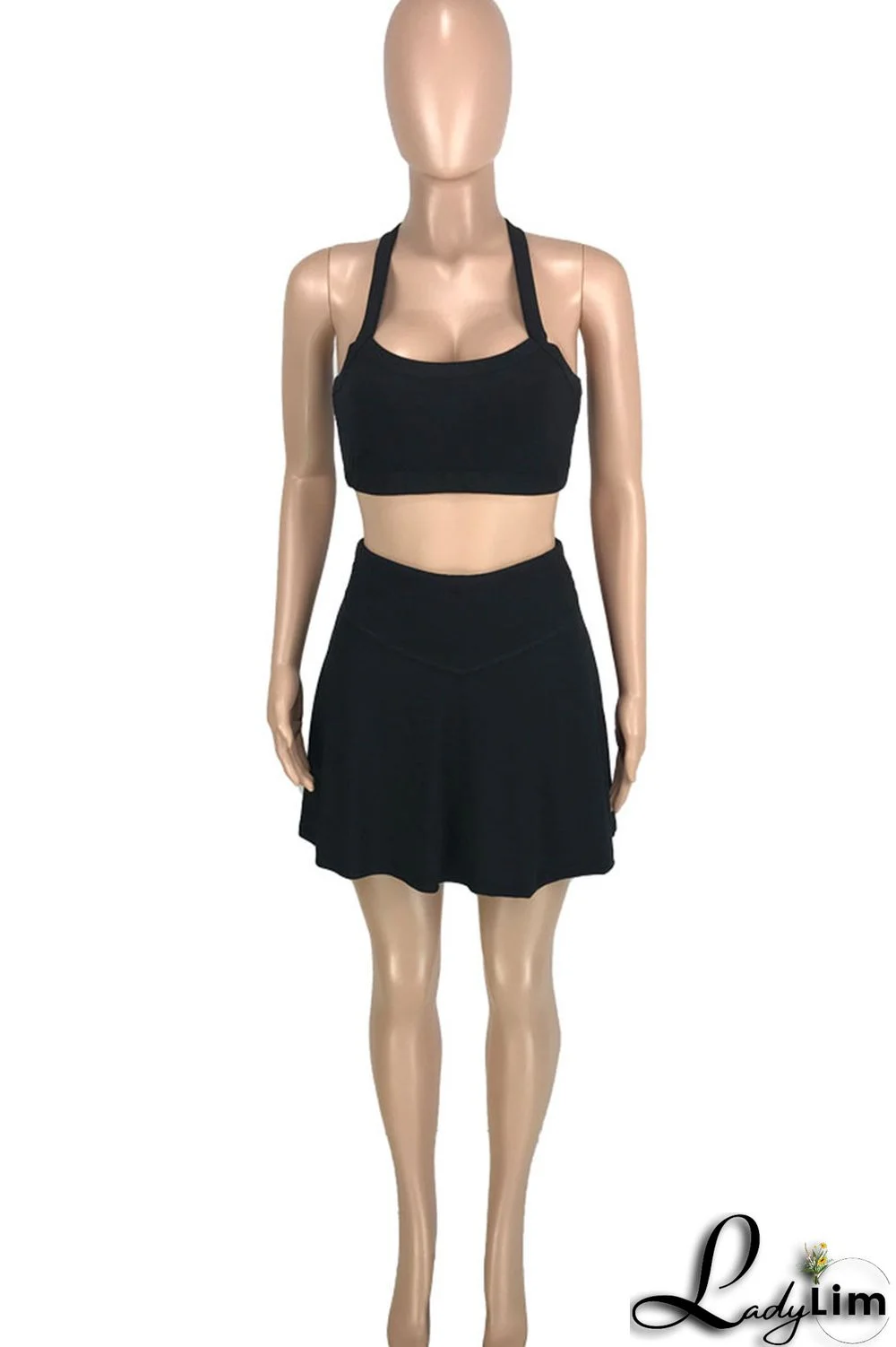 Red Casual Solid Split Joint U Neck Two Pieces