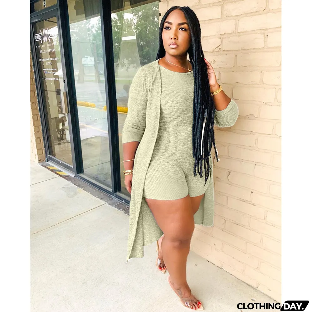 Fashion casual women's clothing Ribbed jumpsuitb + cape two-piece set