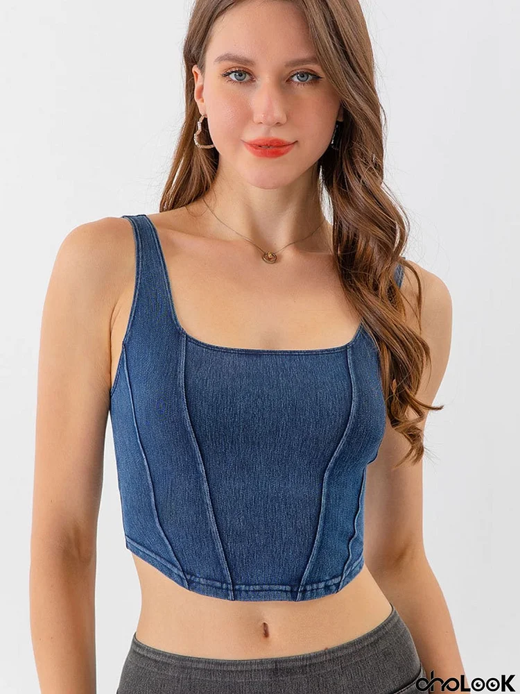 Seam Detail Cropped Denim Tank