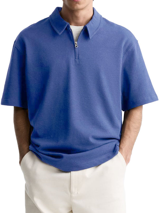 Men's Casual Comfort Zip Short Sleeve Polo Shirt