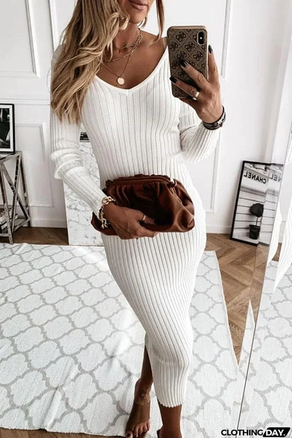 A New Day Ribbed Knit Midi Dress