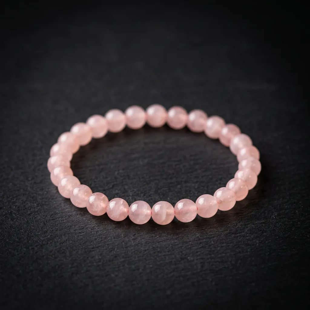 JiStones Serene Rose Quartz Bracelet | Hand-Polished Natural Pink Crystal Jewelry Petite 6mm Spheres