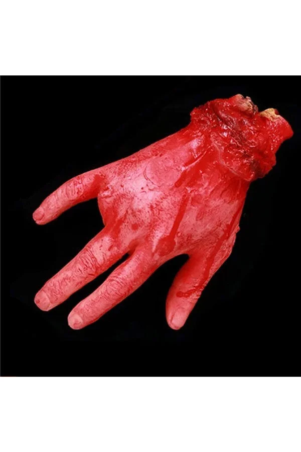 Practical Joke Scary Artificial Bloody Cut Finger Hand For Halloween Red-elleschic