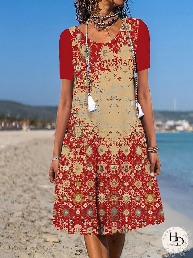 Casual Dress Floral Dress Summer Dress Graphic Floral Pocket Print Crew Neck Midi Dress Fashion Modern Daily Holiday Short Sleeve Loose Fit Aqua Blue White Light Green Summer Spring S M L XL for Women