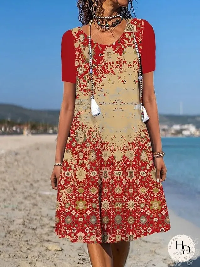 Casual Dress Floral Dress Summer Dress Graphic Floral Pocket Print Crew Neck Midi Dress Fashion Modern Daily Holiday Short Sleeve Loose Fit Aqua Blue White Light Green Summer Spring S M L XL for Women