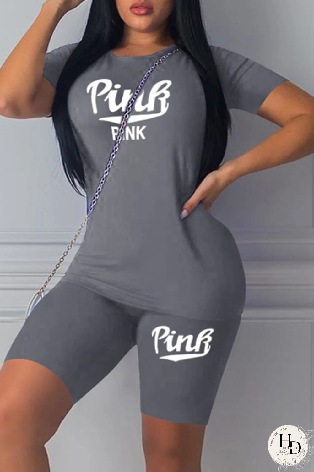 Black Sexy Print Patchwork O Neck Short Sleeve Two Pieces