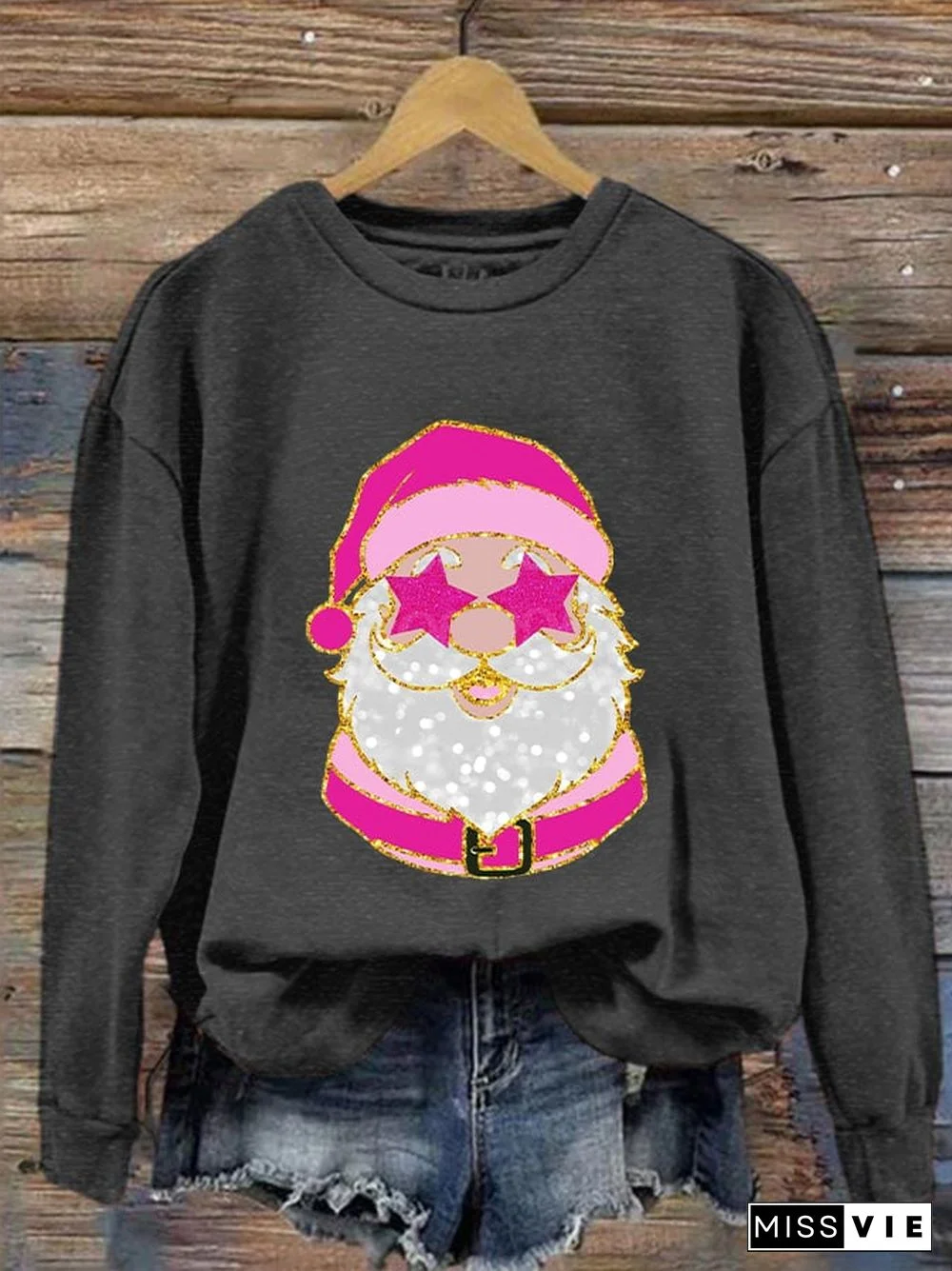 Women's Pink Santa Print Sweatshirt