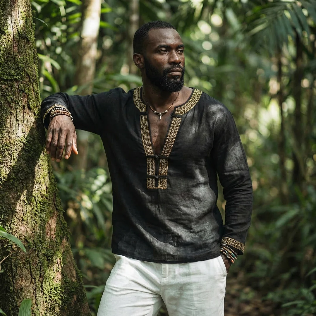 Linen Ribbon Patchwork Button Design Long-sleeved Shirt, Casual, Loose, Breathable And Comfortable Top.-inspireuse