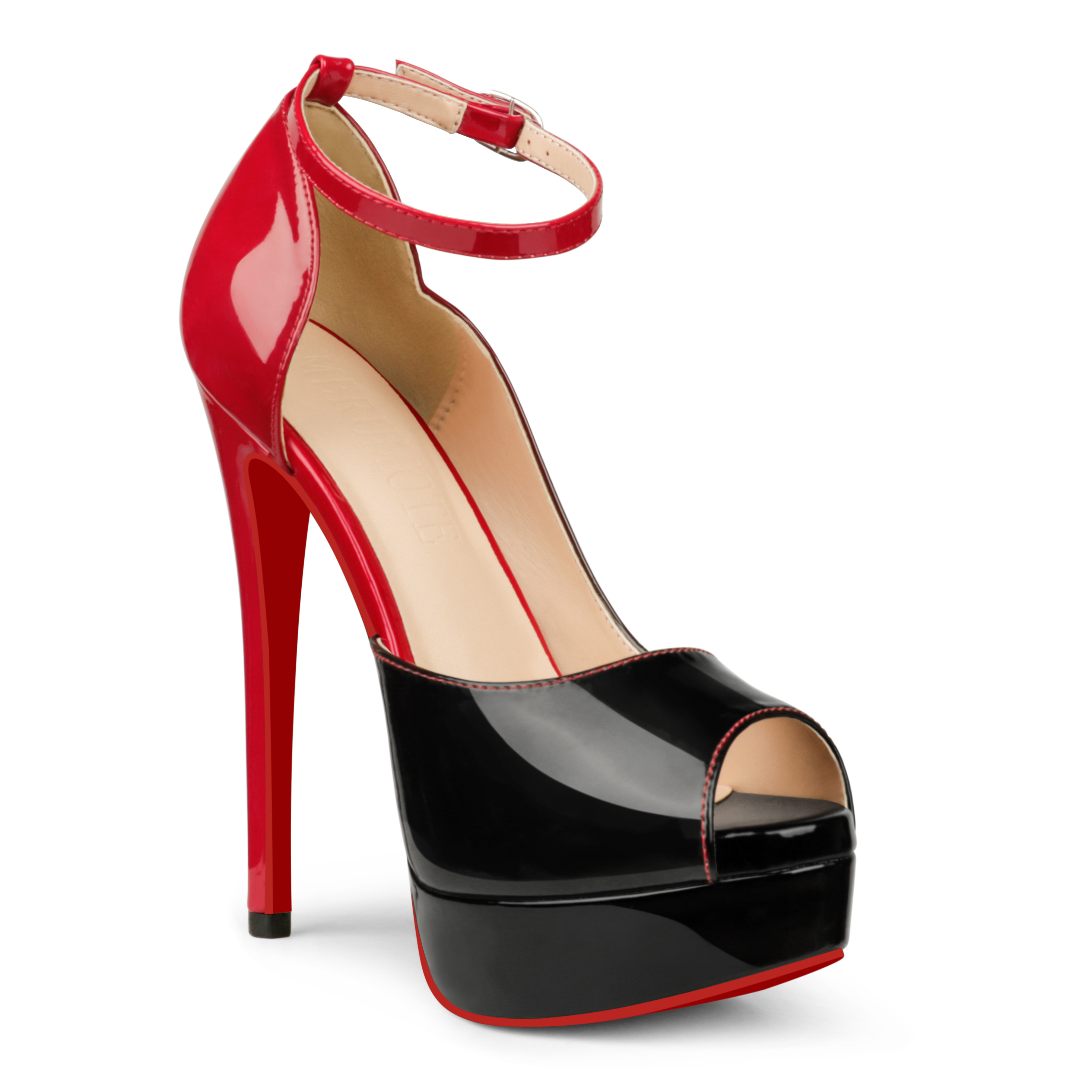 150mm Women's High Platform Ankle Strap Pumps Red Bottom Stiletto Gradient Heels-MERUMOTE