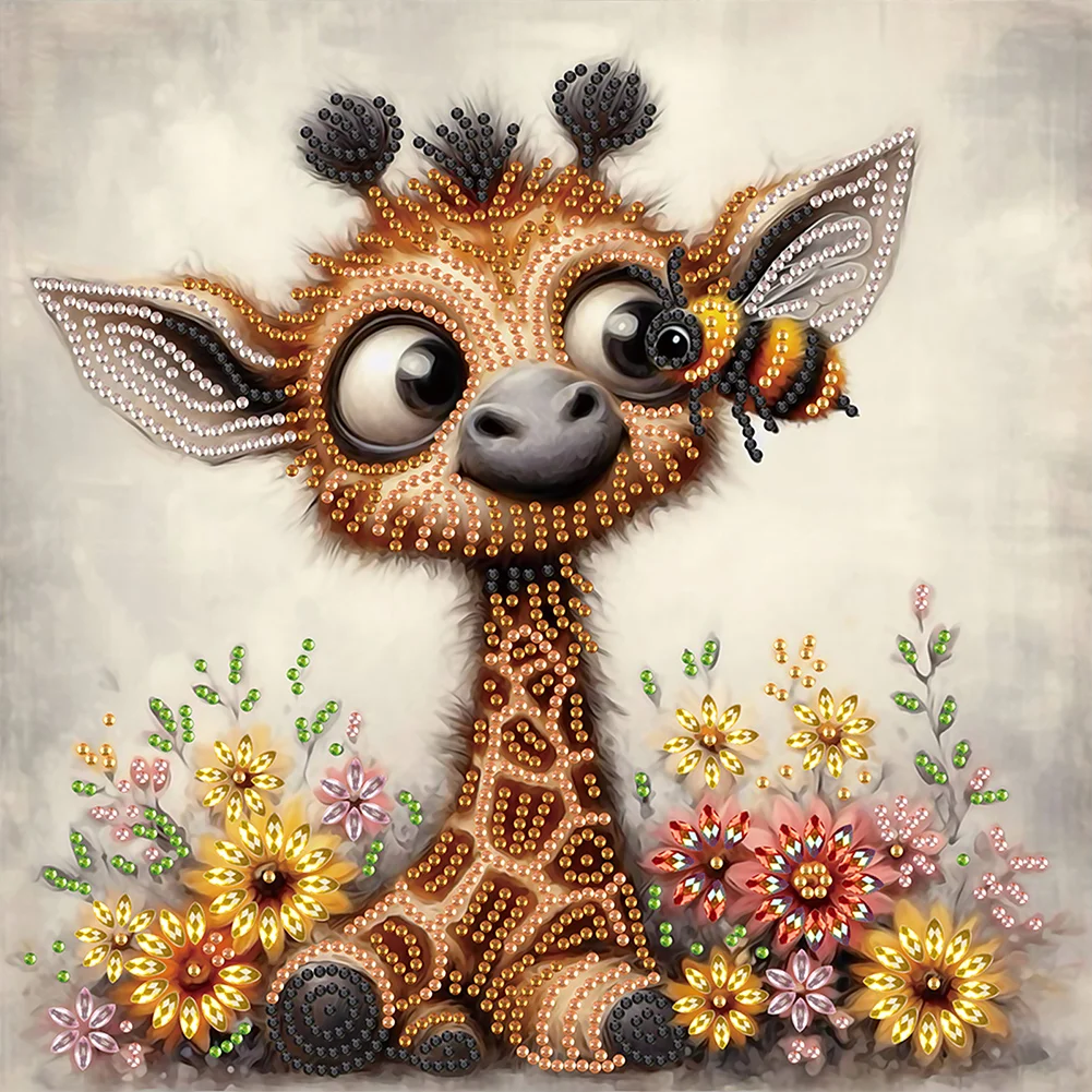 Diamond Painting - Partial Special Shaped Drill - Cute Flower Giraffe(Canvas|30*30cm)