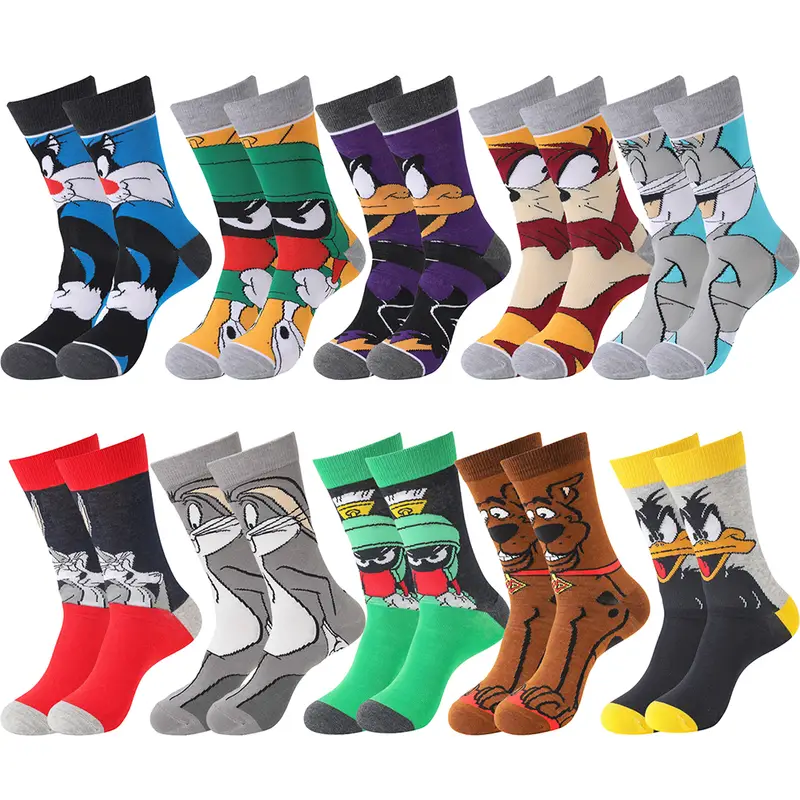 10 pairs of mens trendy cartoon pattern crew socks breathable comfy casual street style unisex socks for mens outdoor wearing all seasons wearing details 1