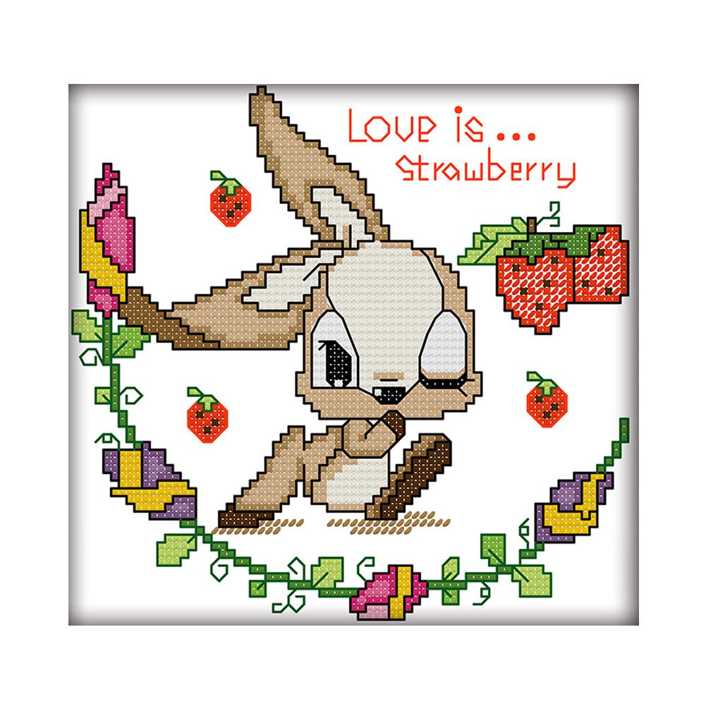 

Bunny loves strawberries - 14CT Stamped Cross Stitch - 18*18cm, 501 Original