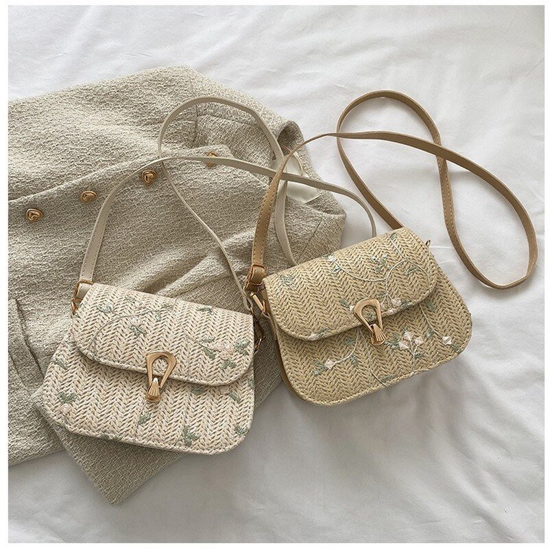 Fashion Lace Flower Shoulder Crossbody Bag Straw Summer Beach Shopper Bag Ladies Handmade Woven Brand Designer Handbag for Girls US Mall Lifes