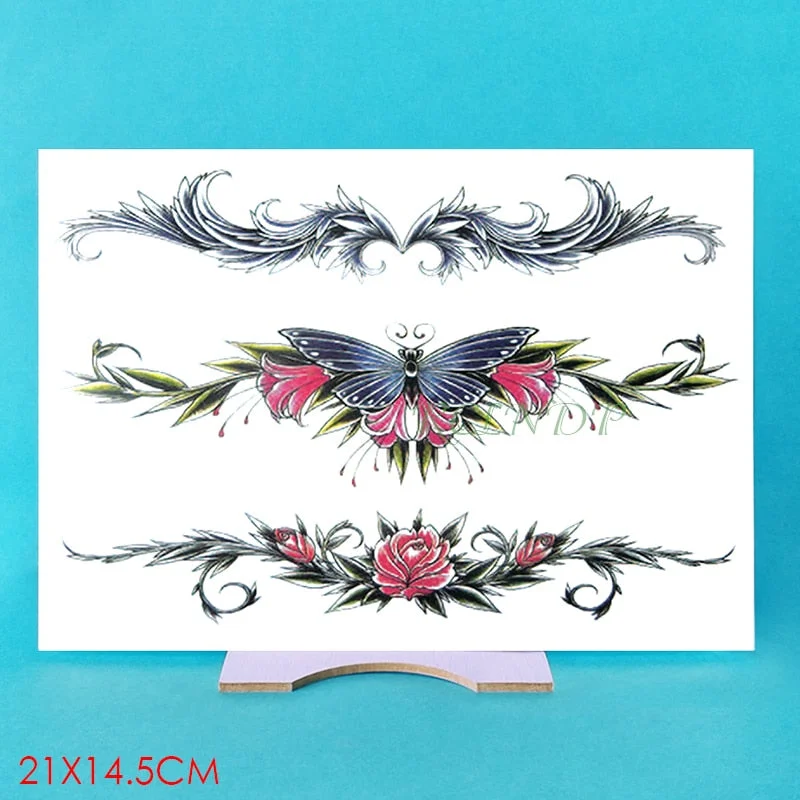 Waterproof Temporary Tattoo Sticker Butterfly Flower wing fake tatto flash tatoo tatouage temporaire waist chest for women girl
