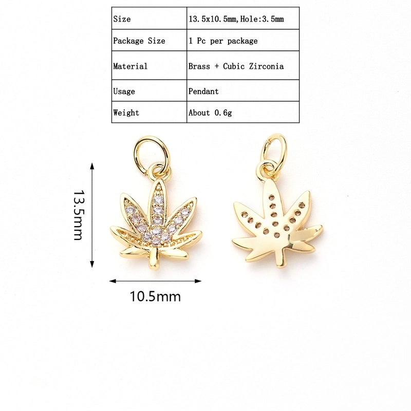 1Pc/Package 13.5×10.5mm Hole 3~3.9mm Copper Zircon Rose Gold Plated White Gold Plated Gold Plated Maple Leaf Polished Pendant