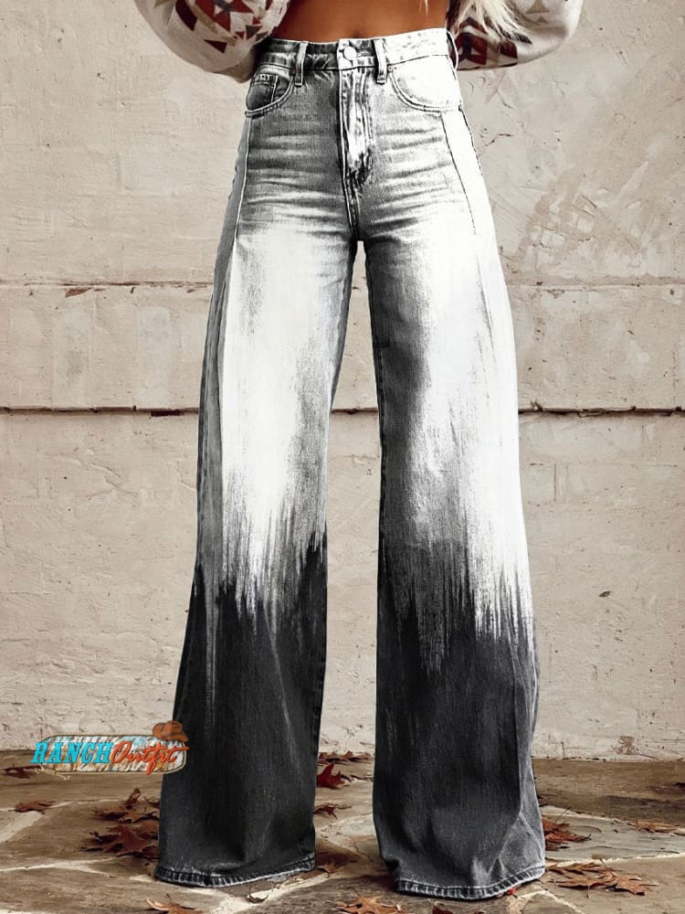Women’s Vintage Print Casual Wide Leg Pants Multicolor / Xs