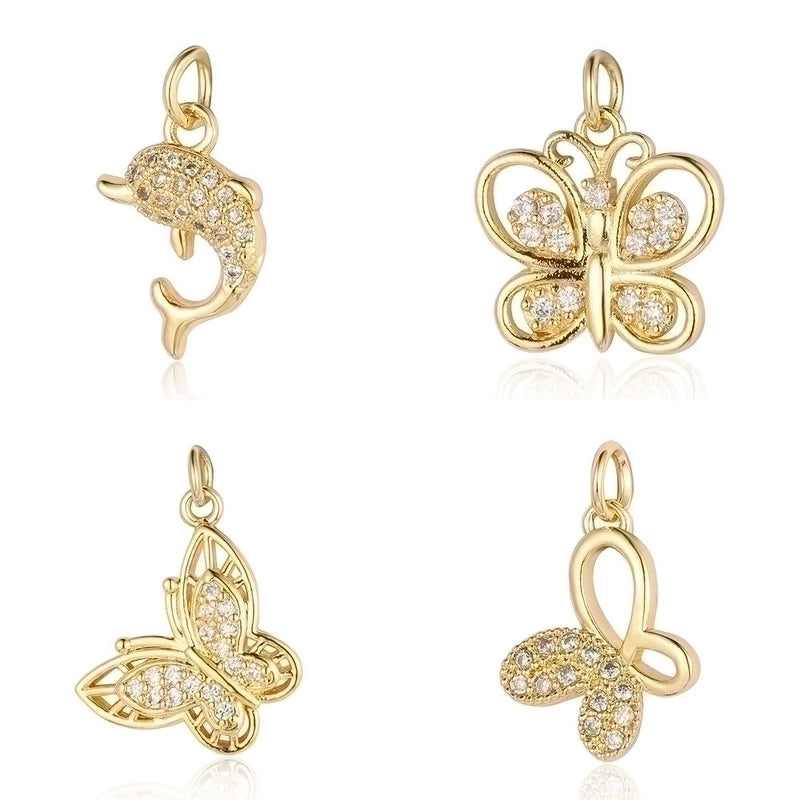 3 Pieces Copper Zircon 18K Gold Plated Dolphin Butterfly