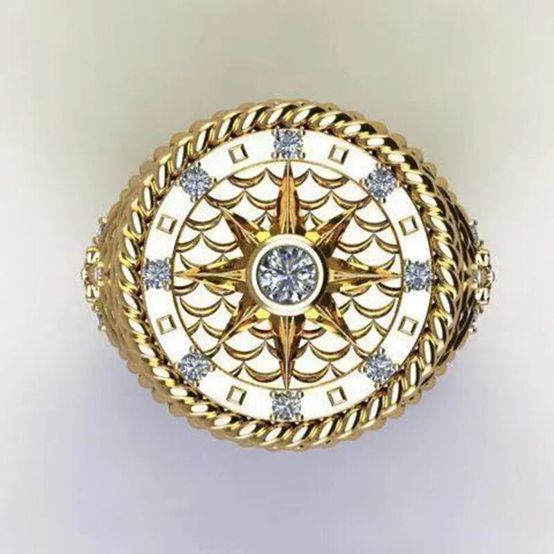 Rhinestone Punkboy Cool Viking Pirate Ring Gold Ring Mens Jewelry-VESSFUL
