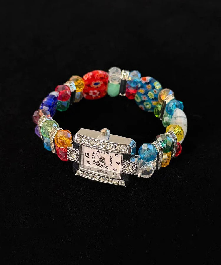 Modern Rainbow Alloy Beading Print Watch Chain Bracelet