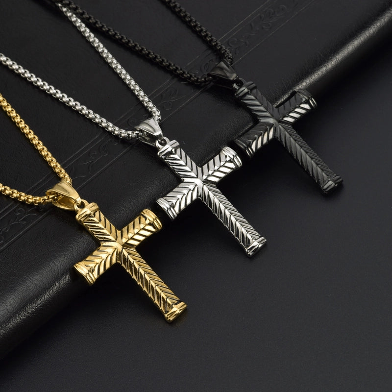 Personality Twill Stainless Steel Vintage Cross Men’s Pendant Fashion JK Style Long Sweater Chain Hanging Jewelry