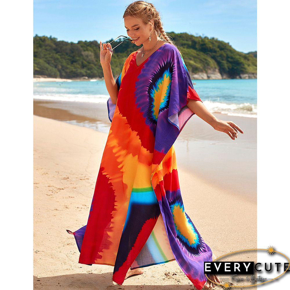 Yellow Graffiti Loose Beach Kimono Dress