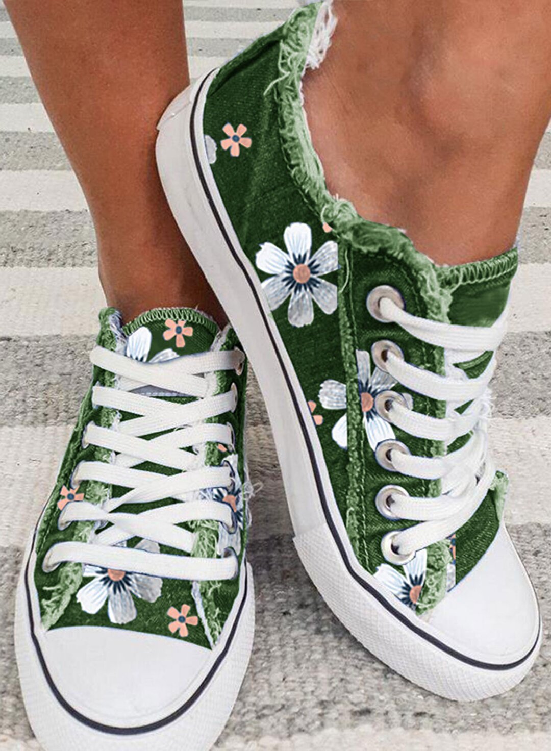 Women's Sneakers Floral Lace-up Canvas Shoes