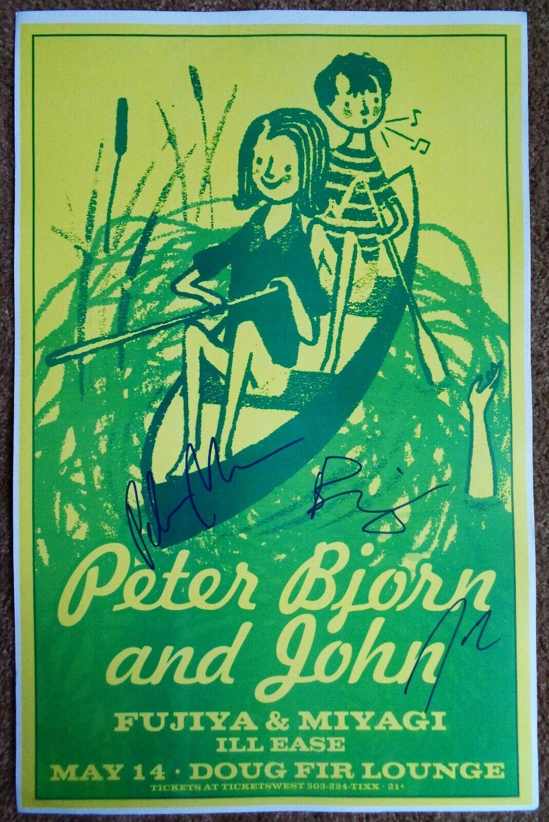 Signed PETER BJORN AND JOHN POSTER In-Person w/proof Gig Concert Autograph