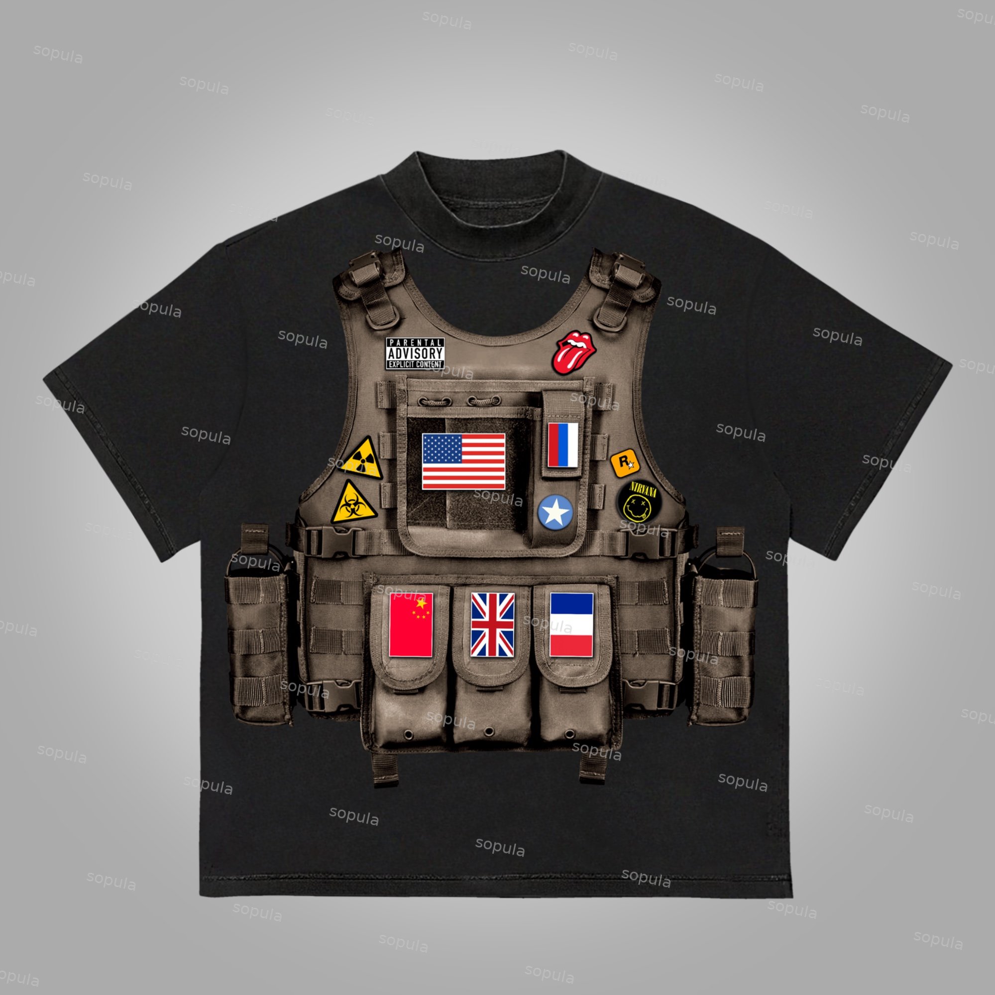 Sopula Logo Badge National Flag Bulletproof Tactical Vest Graphic Cotton T-Shirt