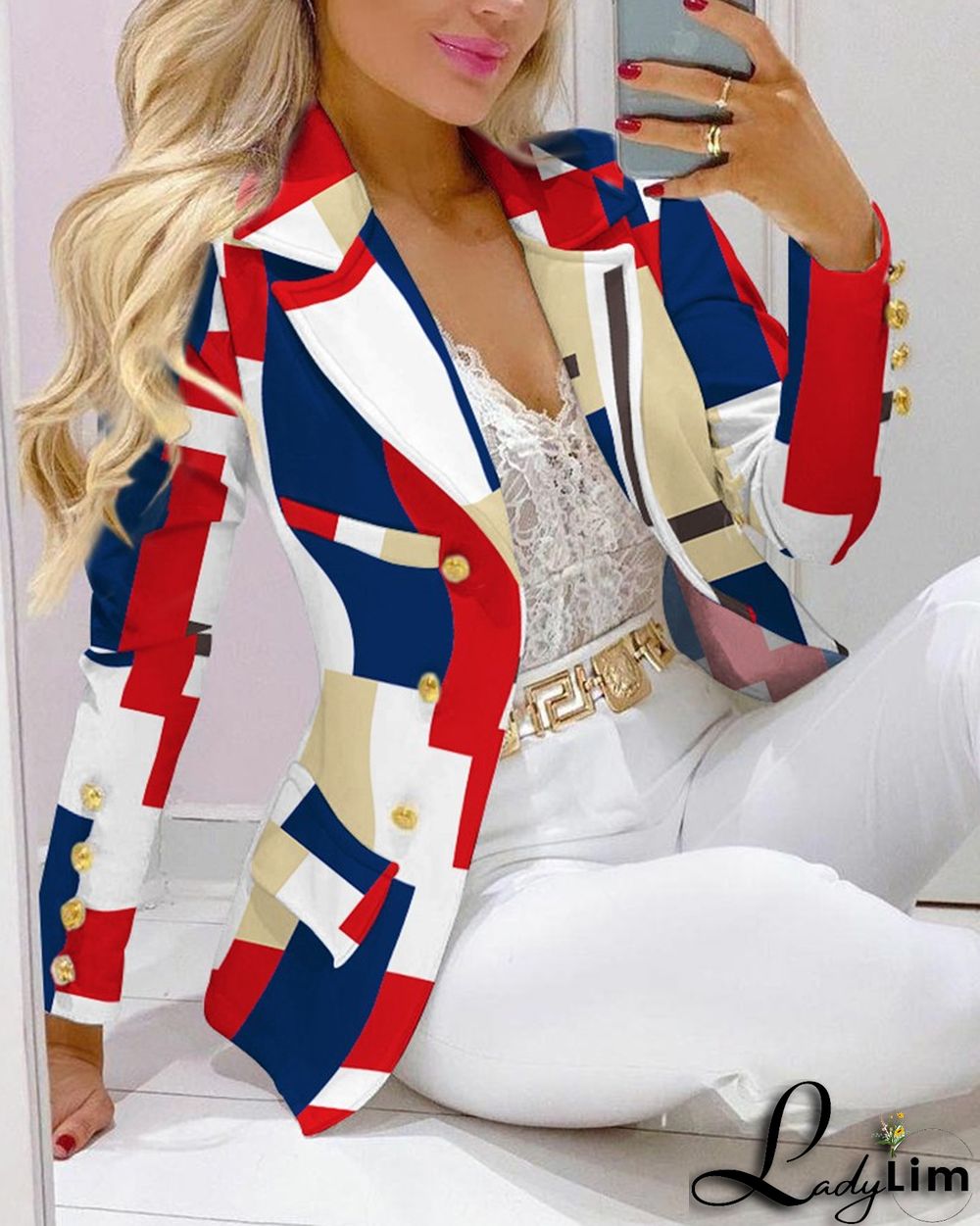 Fall Casual Fashion Suits Women's Print Blazer and pants two piece set