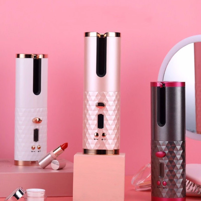 Portable wireless auto-rotating curling iron, rechargeable curling iron, LED display ceramic wave curling iron