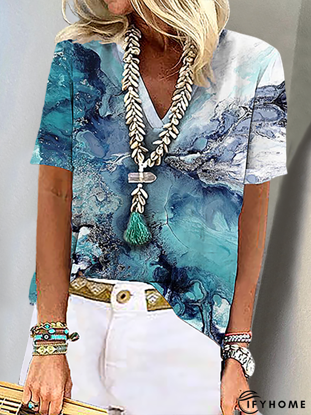 Short Sleeve Printed Holiday Top | IFYHOME