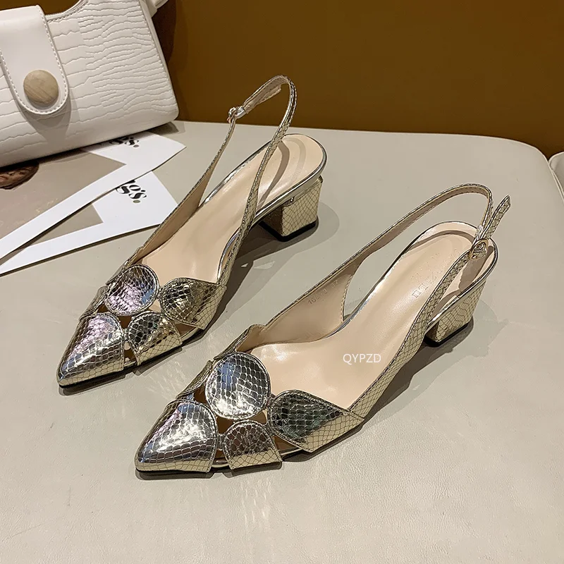 Yyvonne Fashion Women Leather 3cm High Heels Lady Pointe Toe Gold Heels Sandals Female Wedding Bridal Shoes